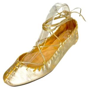 Christian Louboutin Gold Lace Up Flats never worn